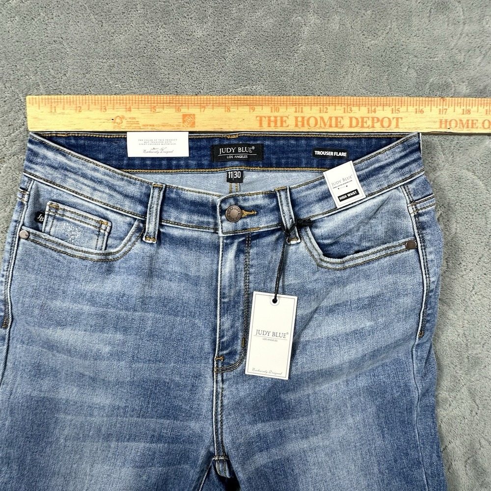 Judy Blue Jeans 11/30 High Waist Trouser Flare Boho Festival Retro Med Wash New - Picture 9 of 13